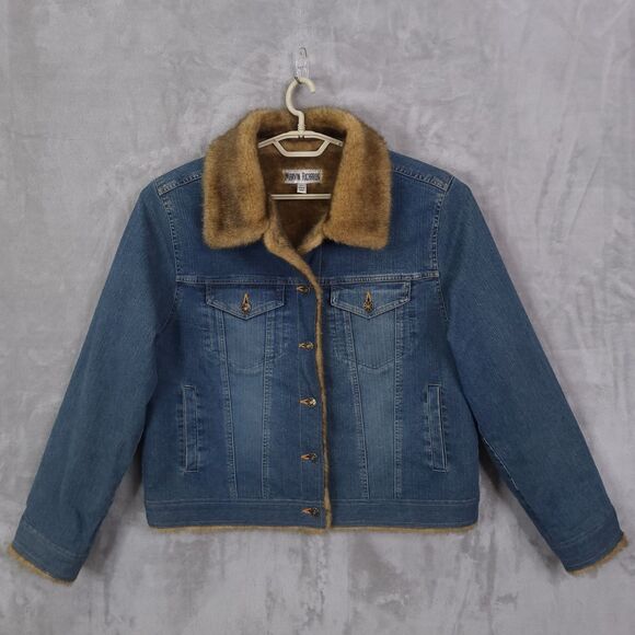 Marvin Richards Denim Jacket Size XL Retro Y2K 90s Faux Fur Lined Hippie Party - Picture 1 of 9
